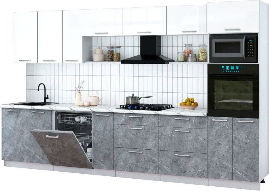 

Готовая кухня Интерлиния Мила Gloss 3.5-ПМ1-2 (керамика/белый глянец/белый гранит)