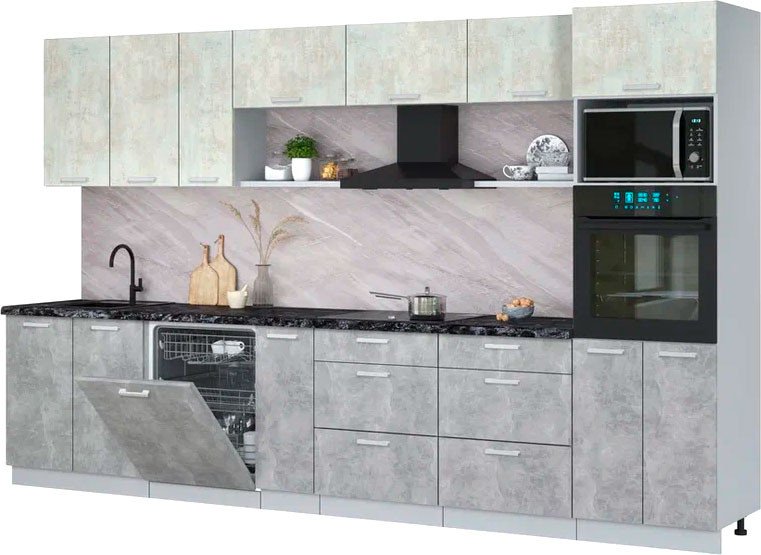 

Готовая кухня Интерлиния Мила Лайт 3.5-ПМ1-2 (бетон лайт/бетон/кастилло темный)