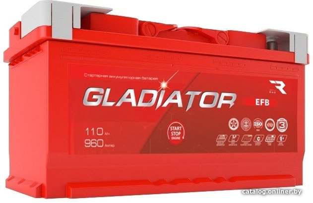 Автомобильный аккумулятор Gladiator EFB 110 R+ (110 А·ч)
