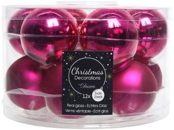 Елочная игрушка Decoris 140012 (12 шт, насыщенный розовый)