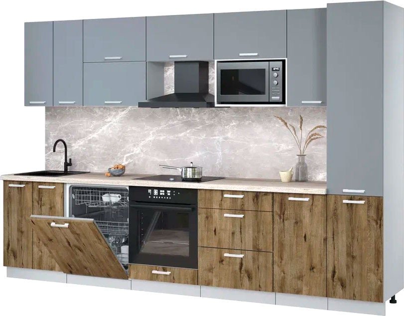 

Готовая кухня Интерлиния Мила Лайт 3.2-ПМ2 (серебро/дуб веллингтон/травертин серый)