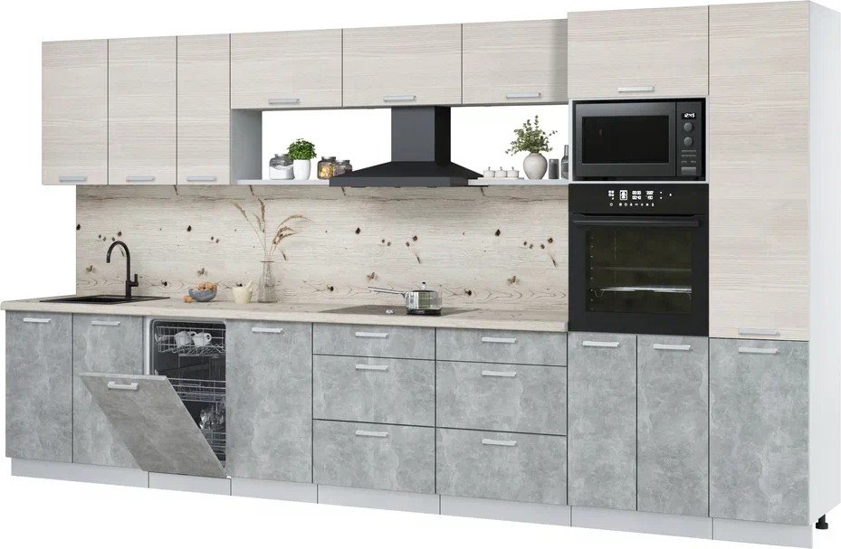 

Готовая кухня Интерлиния Мила Лайт 3.9-ПМ3 (вудлайн кремовый/бетон/бискайская сосна)