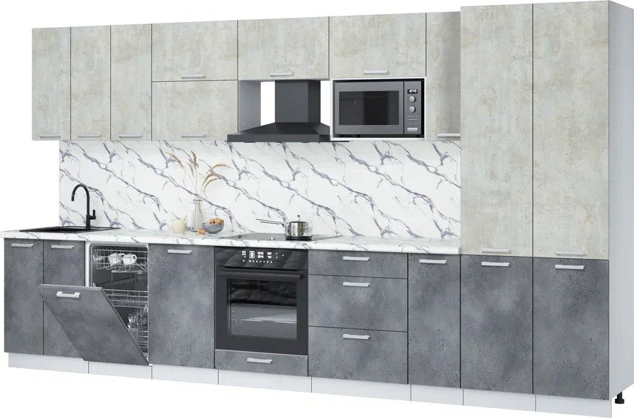 

Готовая кухня Интерлиния Мила Лайт 3.8-ПМ4 (бетон лайт/бетон портленд/белый гранит)