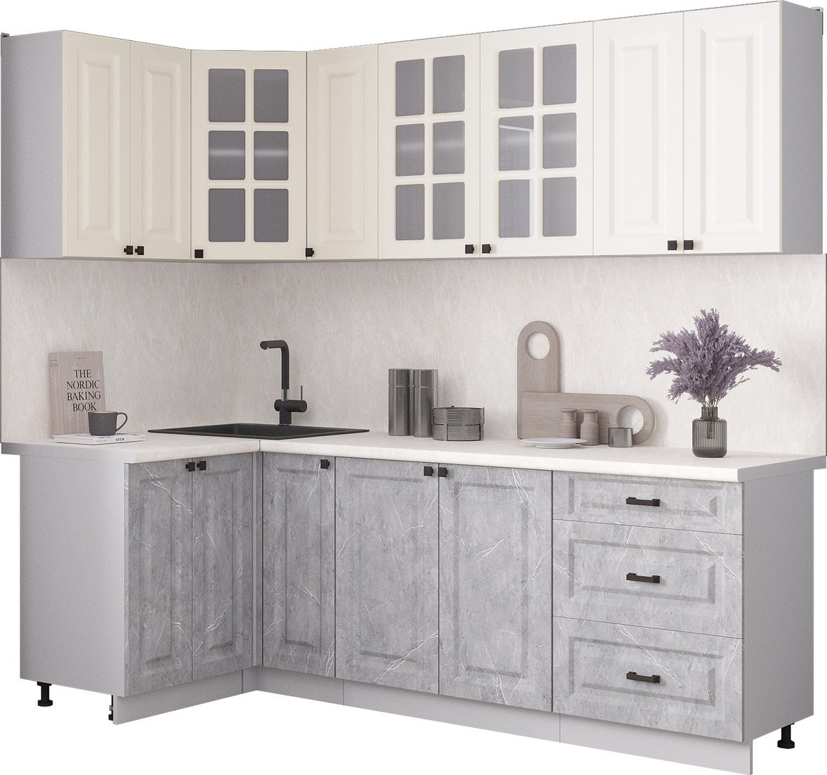 

Готовая кухня Интерлиния Мила Деко 1.2x2.3 (керамика/белый/опал светлый)