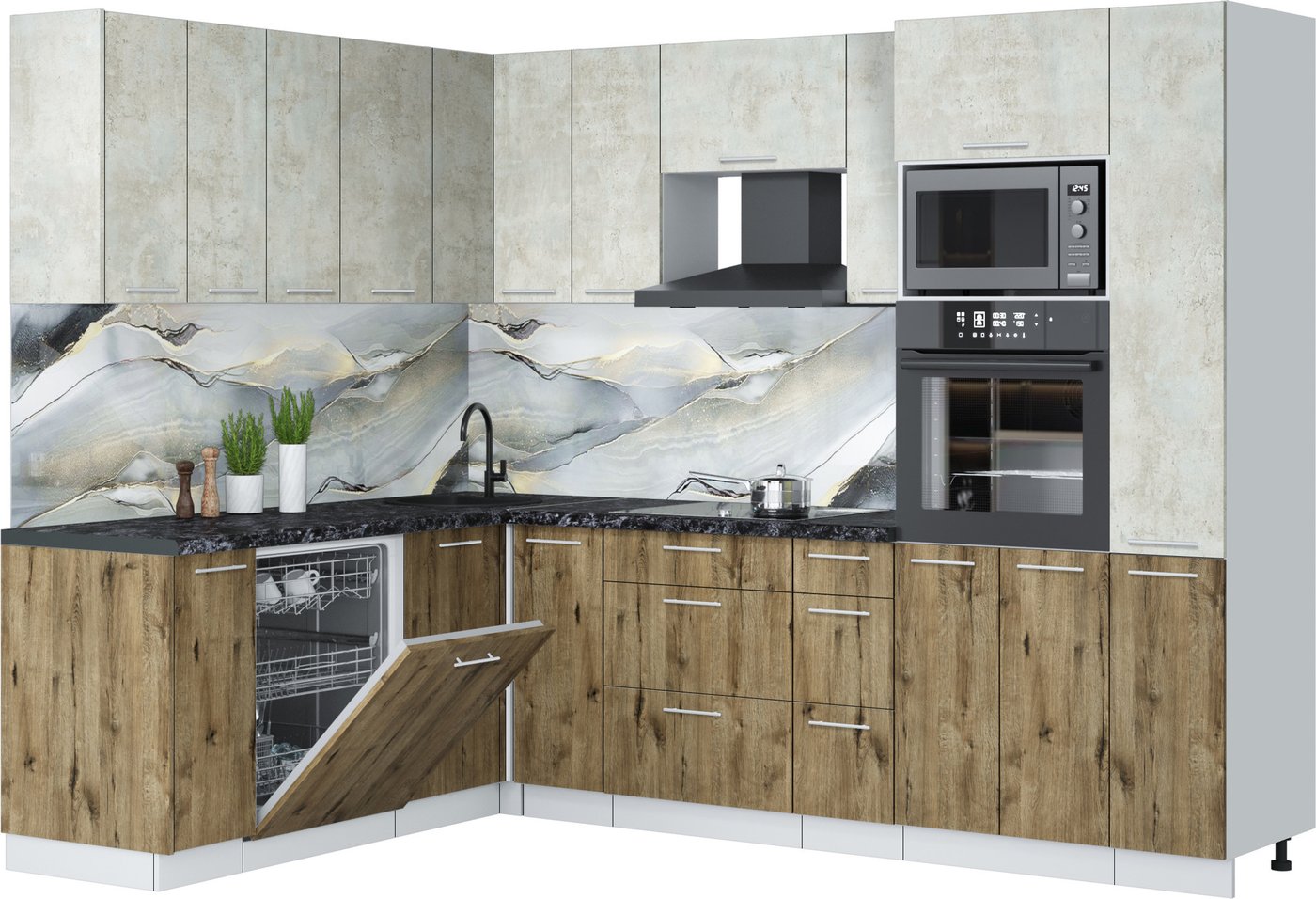 

Готовая кухня Интерлиния Мила Лайт 1.896х2.68 (бетон лайт/дуб веллингтон/кастилло темный)