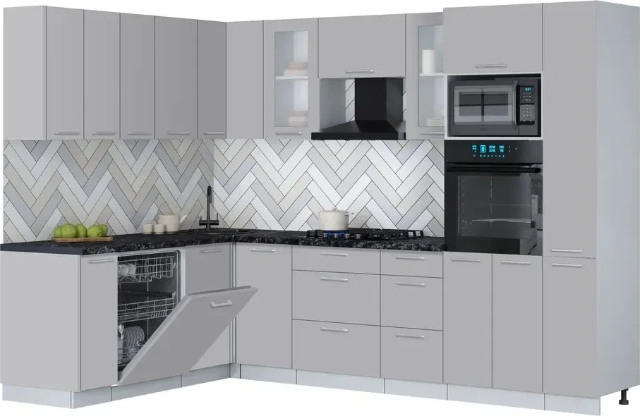 

Готовая кухня Интерлиния Мила Gloss 1.896х2.88 (грей/грей/кастилло темный)