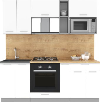 Готовая кухня Интерлиния Мила 2.0 ВТ (белый платинум/белый платинум/дуб бунратти)