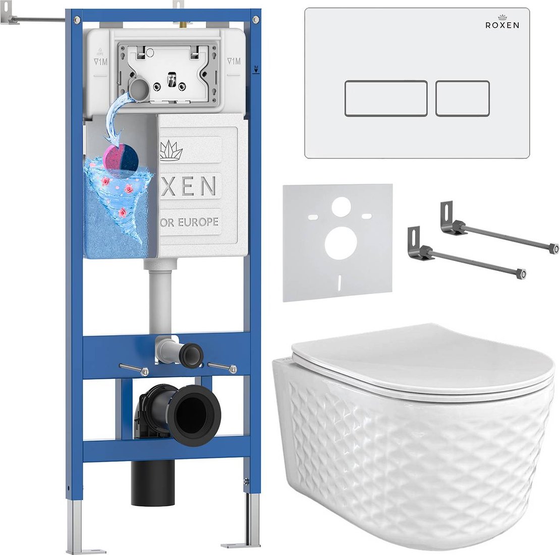 

Унитаз подвесной Roxen Vine Tornado в комплекте с инсталляцией StounFix Dual Fresh 6 в 1 979000 (кнопка:белый глянцевый)