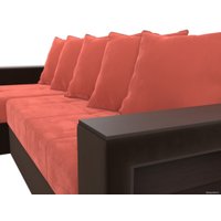 Угловой диван Лига диванов Дубай лайт левый (микровельвет коралловый/коричневый)