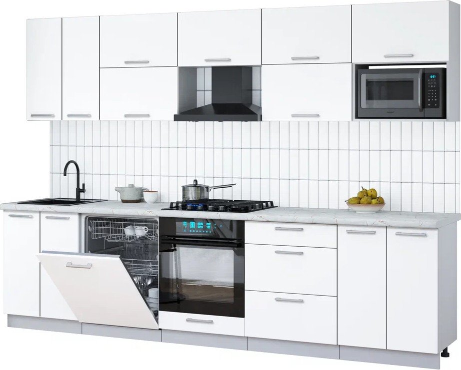 

Готовая кухня Интерлиния Мила Gloss 3.0-ПМ2 (белый/белый/серый каспий)