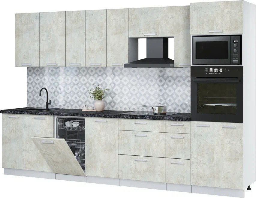 

Готовая кухня Интерлиния Мила Лайт 3.2-ПМ3 (бетон лайт/бетон лайт/кастилло темный)