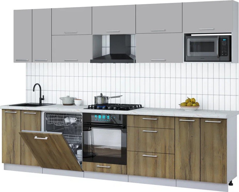 

Готовая кухня Интерлиния Мила Gloss 3.0-ПМ2 (дуб вотан/грей/серый каспий)