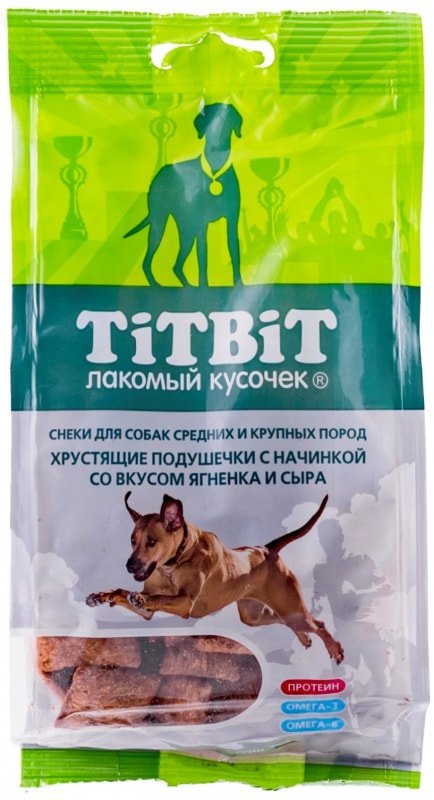 

Лакомство для собак TiTBiT Подушечки с ягненком и сыром для крупных и средних 95 г