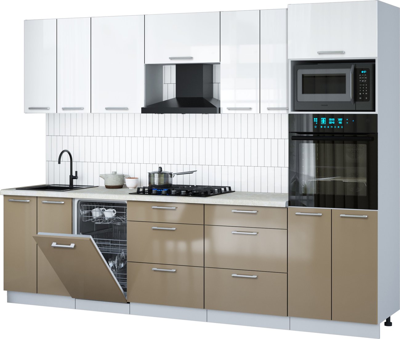 

Готовая кухня Интерлиния Мила Gloss 2.85-ПМ3 (капучино глянец/белый глянец/опал светлый)