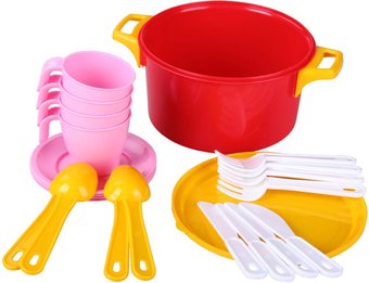 Набор игрушечной посуды Альтернатива Хозяйка М2225 (белый/розовый/красный/желтый, 4 персоны)