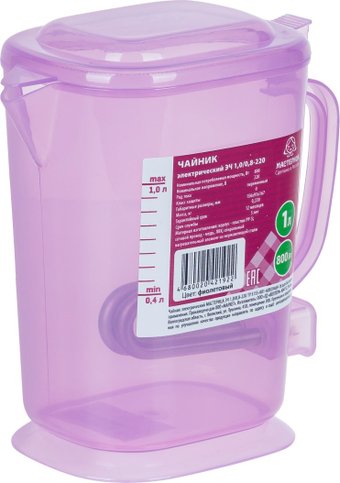 Электрический чайник Мастерица ЭЧ-1.0/0.8-220 (сиреневый/прозрачный)