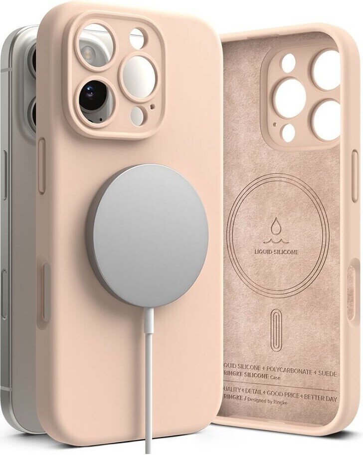 

Чехол для телефона Ringke Silicone Magnetic Magsafe для Apple iPhone 16 Pro Pink Sand