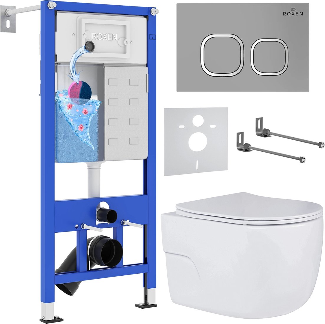 

Унитаз подвесной Roxen Porto One Rimless 6 в 1 StounFix Dual Fresh 568244 (кнопка: матовая)