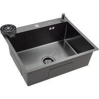 Кухонная мойка Futur FK 6050 Eco Embossing Pop-up Rinzer plus (Black Nano)