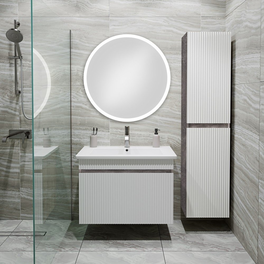 

Runo Тумба с умывальником Модена 75 + Оскар 75 (подвесная, железный камень)