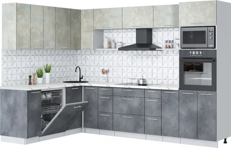 

Готовая кухня Интерлиния Мила Лайт 1.896х2.98-2 (бетон лайт/бетон портленд/белый гранит)