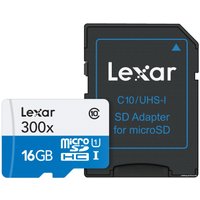 Карта памяти Lexar LSDMI16GBB1EU300A microSDHC 16GB + адаптер