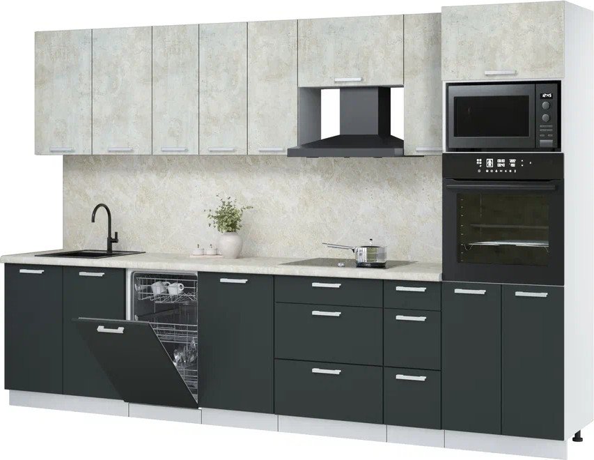 

Готовая кухня Интерлиния Мила Лайт 3.2-ПМ3 (бетон лайт/антрацит/опал светлый)