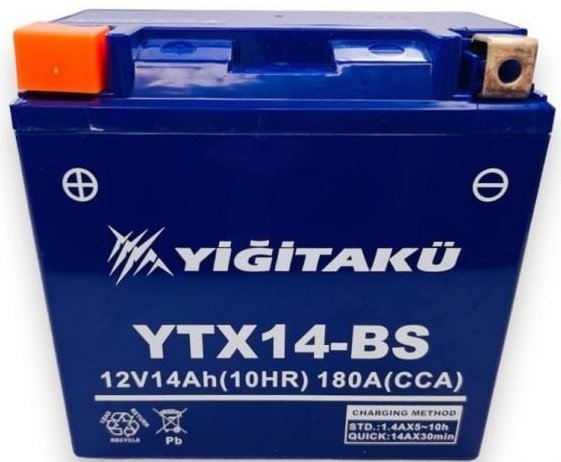 

Мотоциклетный аккумулятор Yigitaku YTX14-BS L+ (14 А·ч)