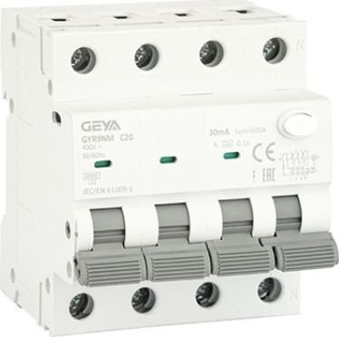 

Дифференциальный автомат GEYA GYR9NM-C20-30mA 3P+N 20A C 6 kA 30mA A 4M GYR9NM3PC20A30