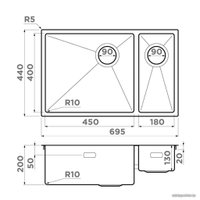 Кухонная мойка Omoikiri Taki 69-2-U/IF-LG-R Side (светлое золото)