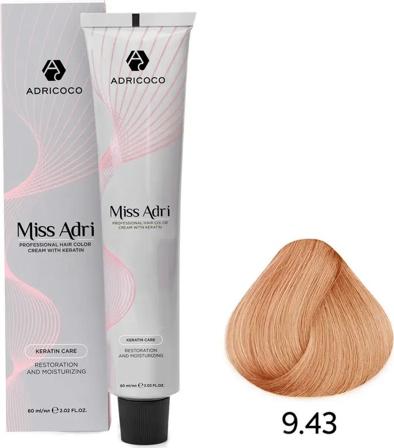 

Крем-краска Adricoco Miss Adri 9.43 (100мл, очень светлый блонд медный золотистый)