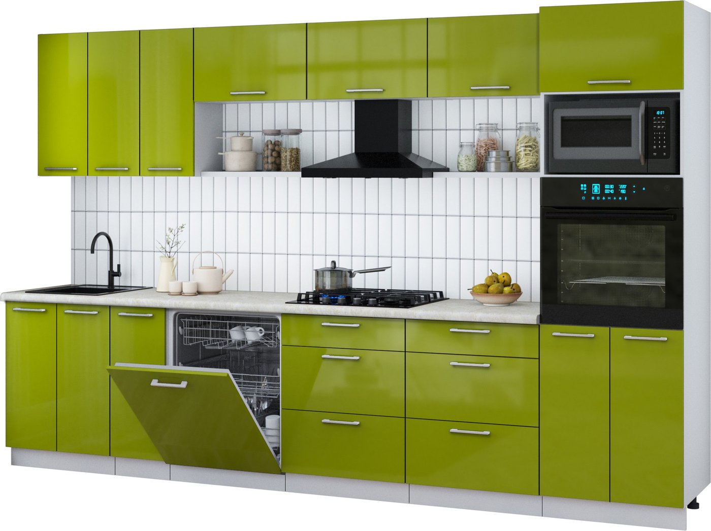 

Готовая кухня Интерлиния Мила Gloss 3.3-ПМ1-2 (яблоко глянец/яблоко глянец/опал светлый)