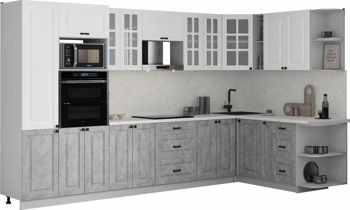 

Готовая кухня Интерлиния Мила Деко 1.88x3.4 PR (керамика/белый/опал светлый)