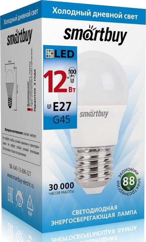 Светодиодная лампочка SmartBuy SBL-G45-12-60K-E27