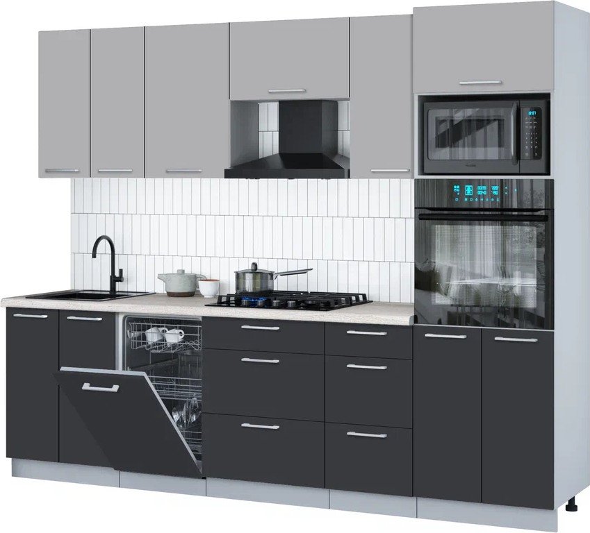 

Готовая кухня Интерлиния Мила Gloss 2.65-ПМ3 (пепел/грей/травертин серый)