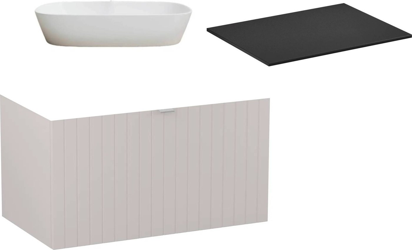 

Lauter Тумба под умывальник Melisa 80 + 21393-70 (кашемир п/мат, три ручки+столешница текстура камня, черный Melisa 80)