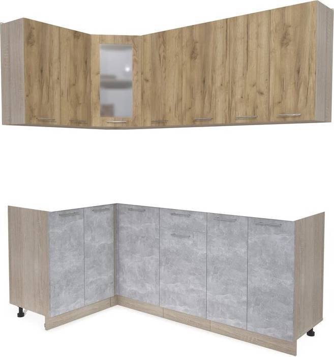 

Готовая кухня Интерлиния Мила 12x20 без столешницы (дуб золотой/бетон)