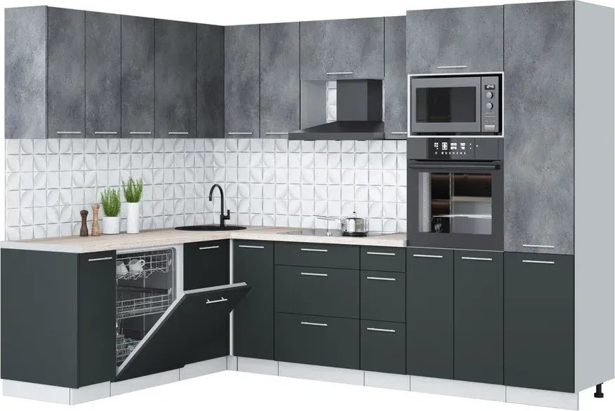 

Готовая кухня Интерлиния Мила Лайт 1.896х2.78 (бетон портленд/антрацит/травертин серый)