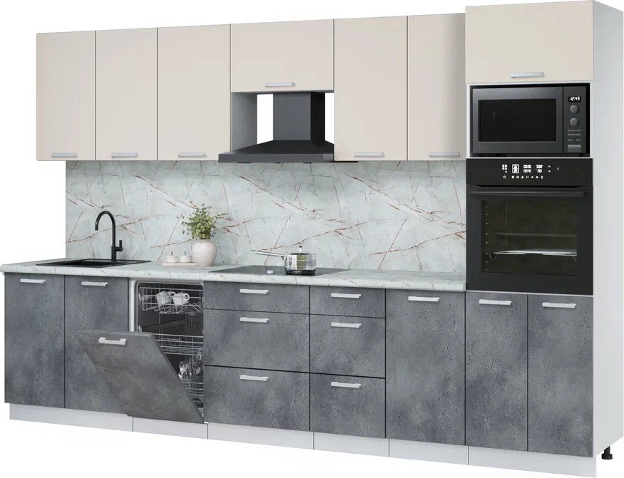 

Готовая кухня Интерлиния Мила Лайт 3.25-ПМ3 (персидский жемчуг/бетон портленд/серый каспий)