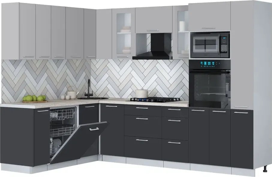 

Готовая кухня Интерлиния Мила Gloss 1.896х2.88 (пепел/грей/травертин серый)