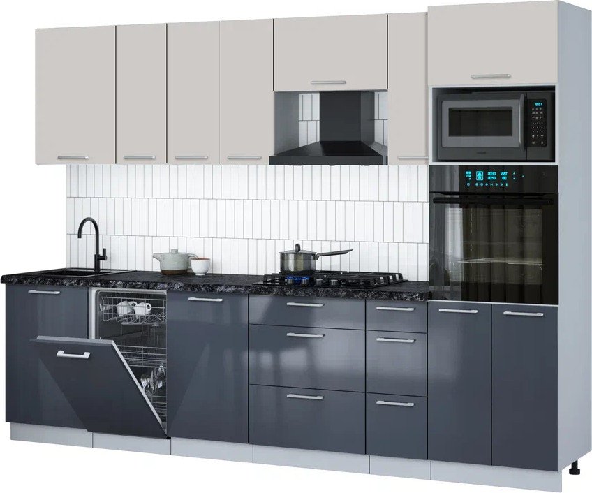 

Готовая кухня Интерлиния Мила Gloss 2.9-ПМ3 (асфальт глянец/кашемир/кастилло темный)