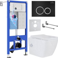 Унитаз подвесной Roxen Cube Bidet One Rimless 6 в 1 StounFix Dual Fresh 508149 (кнопка: черный матовый)