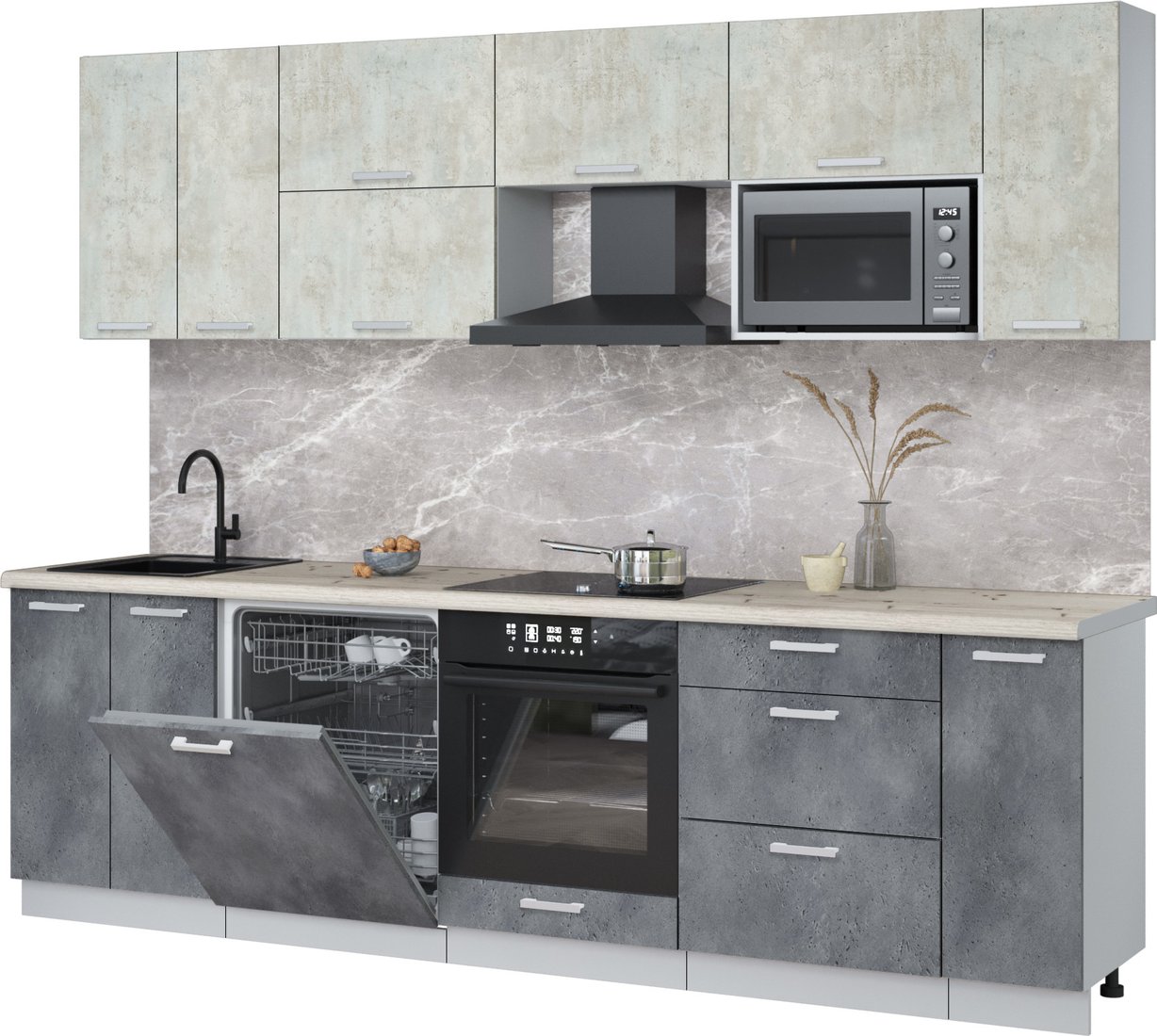 

Готовая кухня Интерлиния Мила Лайт 2.7-ПМ2 (бетон лайт/бетон портленд/бискайская сосна)