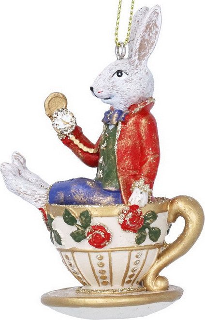 

Елочная игрушка Gisela Graham Alice in Christmas Land Белый кролик в чайной чашке 10041