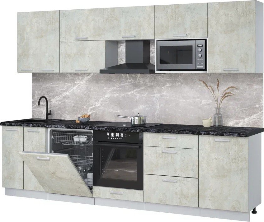 

Готовая кухня Интерлиния Мила Лайт 2.9-ПМ2 (бетон лайт/бетон лайт/кастилло темный)