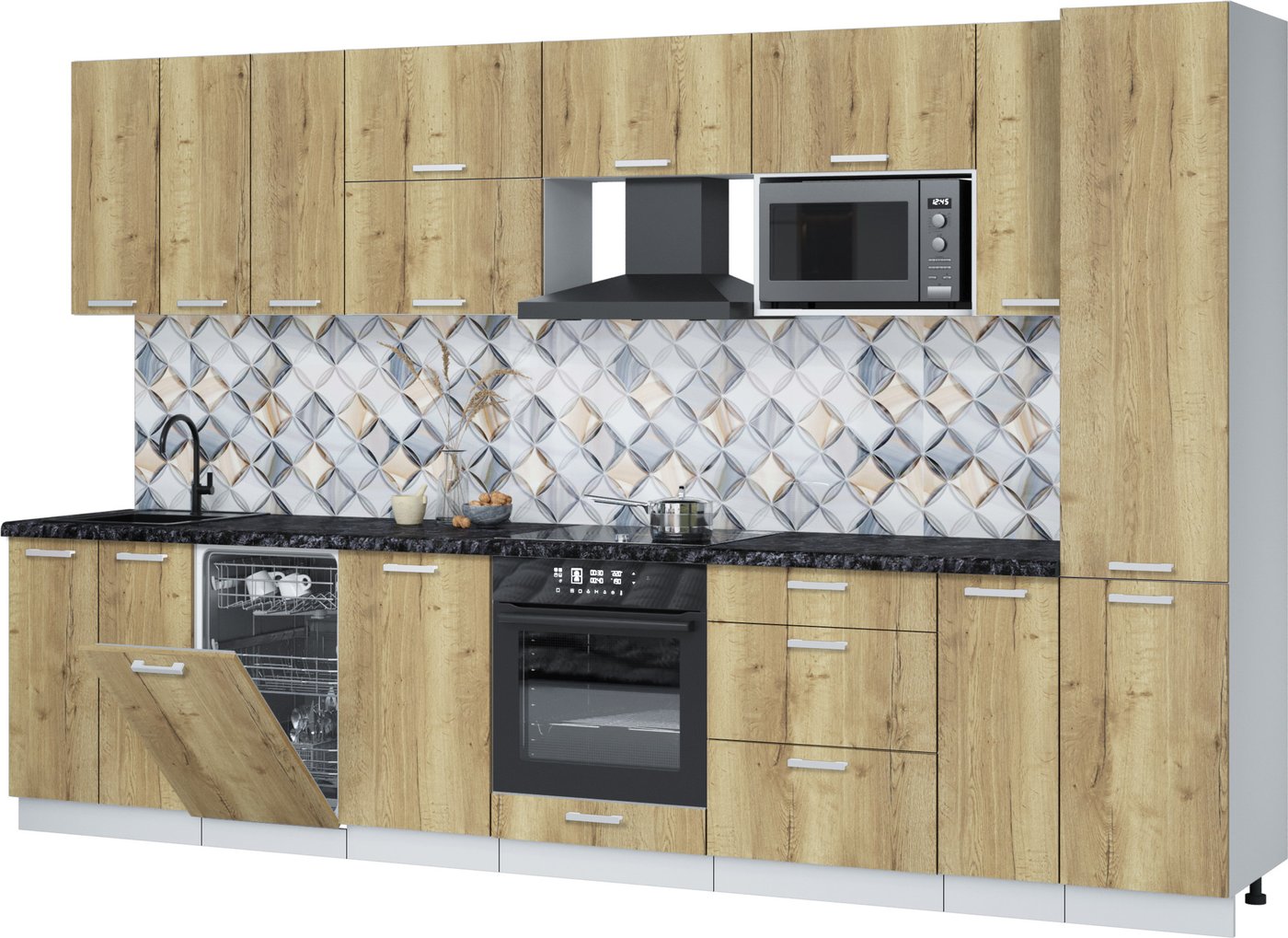 

Готовая кухня Интерлиния Мила Лайт 3.4-ПМ4 (дуб золотой/дуб золотой/кастилло темный)