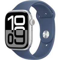 Умные часы Apple Watch Series 10 46 мм (алюминиевый корпус, серебристый/синий, спортивный силиконовый ремешок M/L)