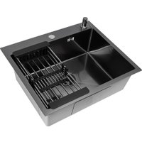 Кухонная мойка Basic CL DS Decor 60x50 (черный, коландер, дозатор)
