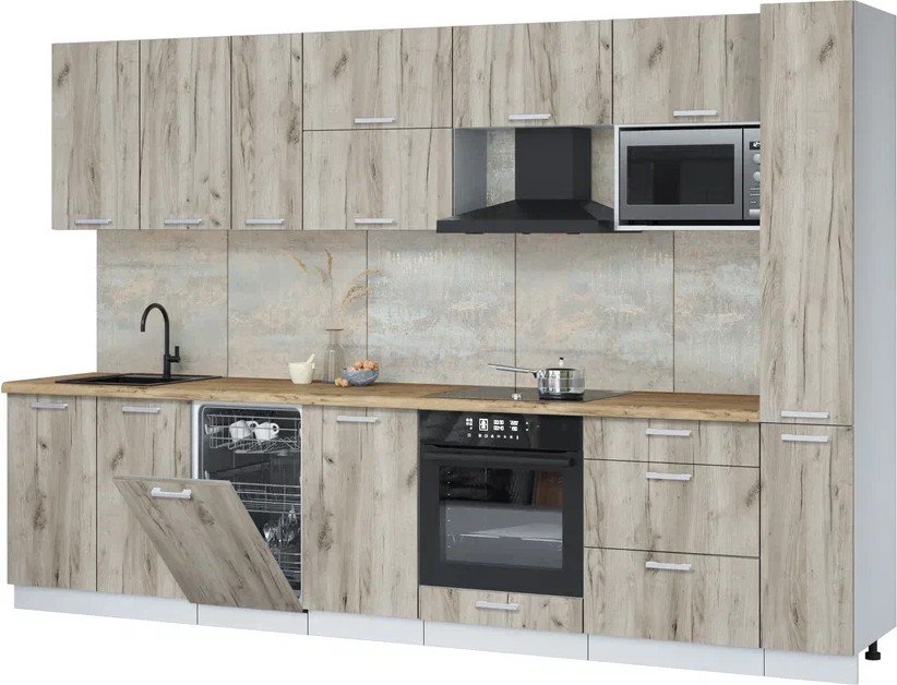 

Готовая кухня Интерлиния Мила Лайт 3.2-ПМ4 (дуб серый/дуб серый/дуб бунратти)