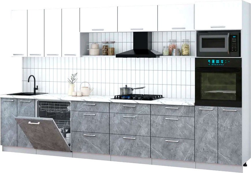 

Готовая кухня Интерлиния Мила Gloss 3.6-ПМ1-2 (керамика/белый/белый гранит)